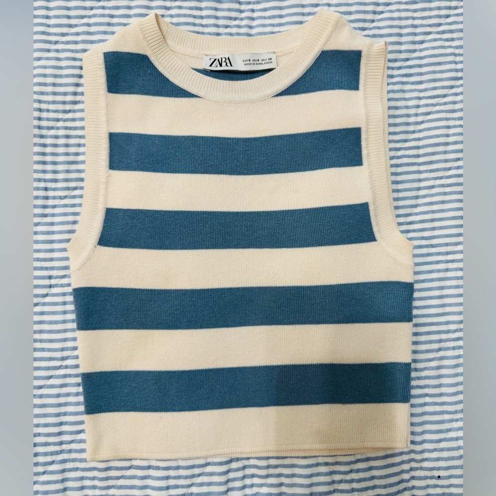 Zara Sleeveless Top with Blue and Cream Stripes